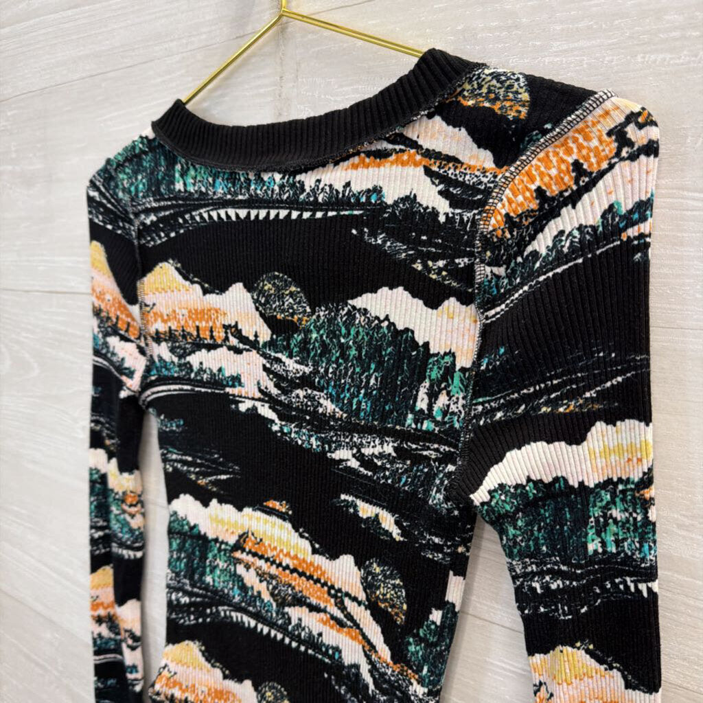 FP Movement Black/Multi Rally Ribbed Henley Top Small