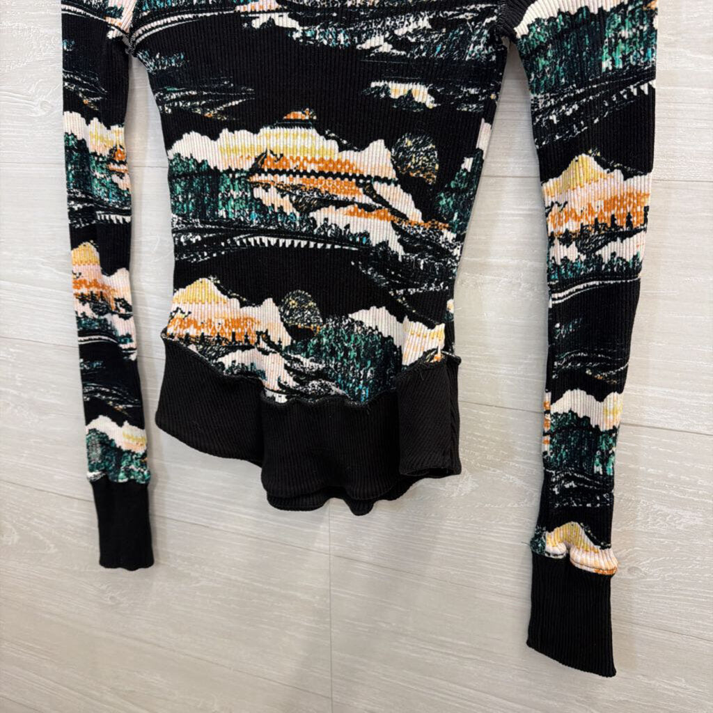 FP Movement Black/Multi Rally Ribbed Henley Top Small
