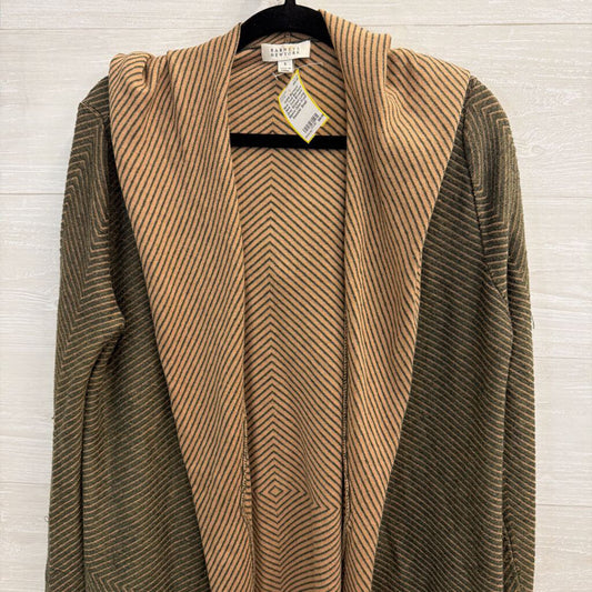 Barneys New York Brown/ Grey Striped Long Sleeve Open Front Sweater Small