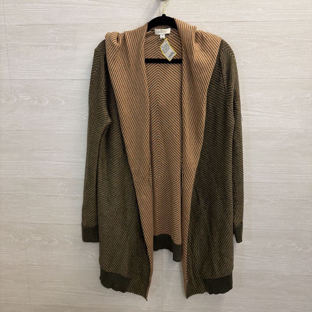 Barneys New York Brown/ Grey Striped Long Sleeve Open Front Sweater Small