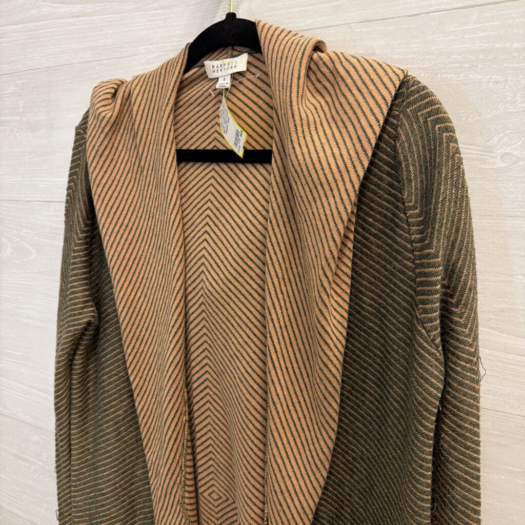 Barneys New York Brown/ Grey Striped Long Sleeve Open Front Sweater Small