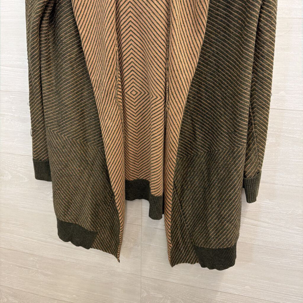 Barneys New York Brown/ Grey Striped Long Sleeve Open Front Sweater Small