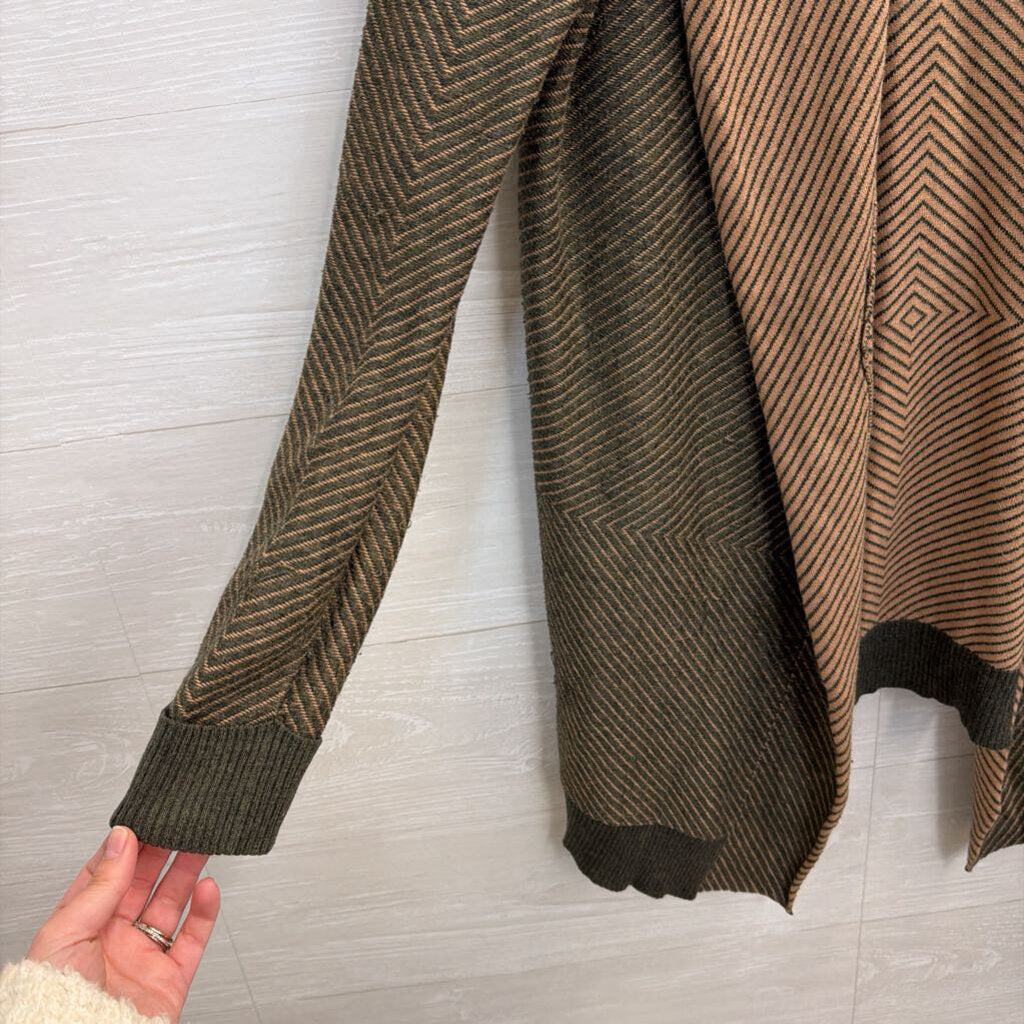 Barneys New York Brown/ Grey Striped Long Sleeve Open Front Sweater Small