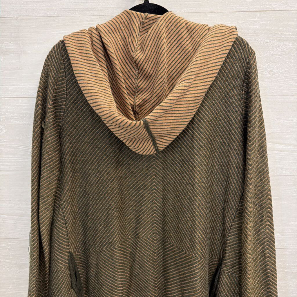 Barneys New York Brown/ Grey Striped Long Sleeve Open Front Sweater Small