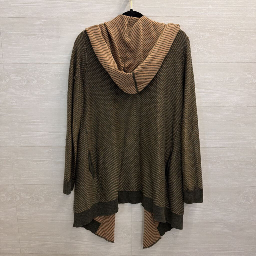 Barneys New York Brown/ Grey Striped Long Sleeve Open Front Sweater Small