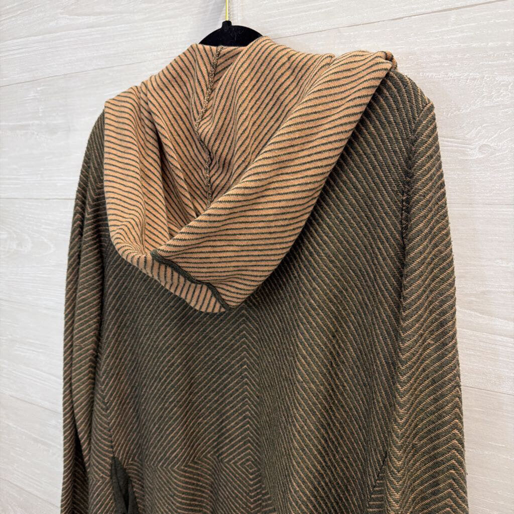 Barneys New York Brown/ Grey Striped Long Sleeve Open Front Sweater Small