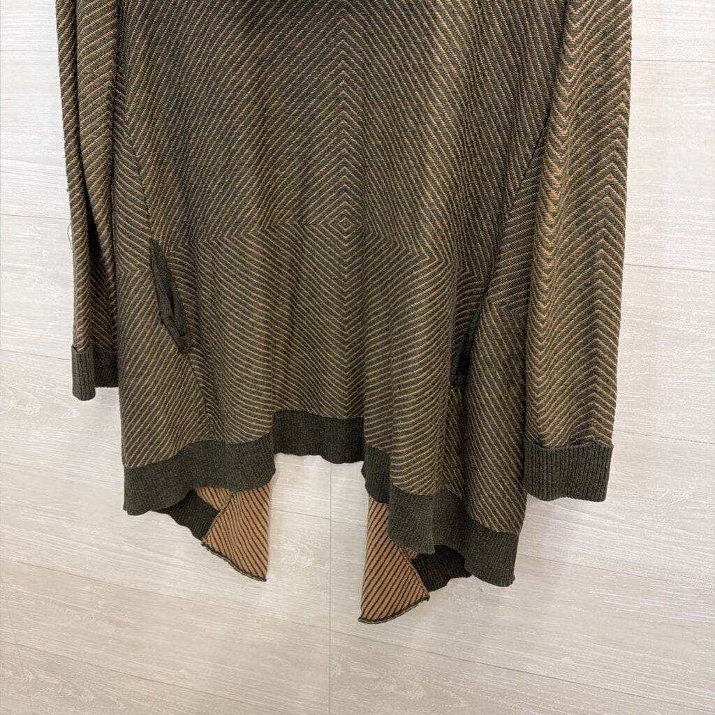 Barneys New York Brown/ Grey Striped Long Sleeve Open Front Sweater Small