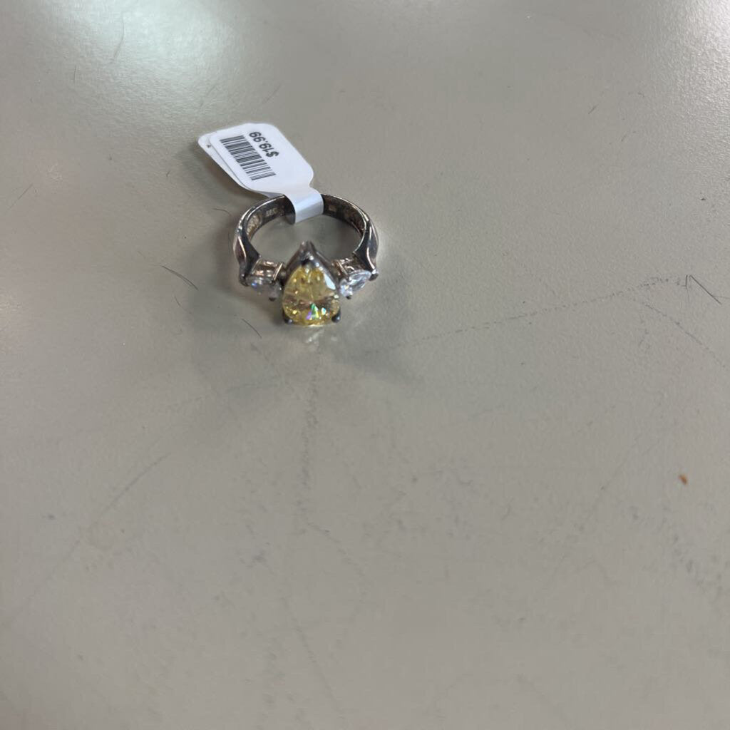 Sterling Silver Yellow Stone Ring Size 7