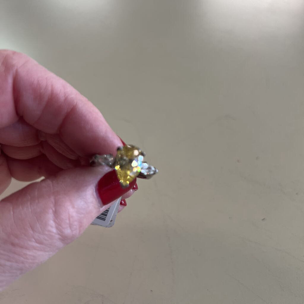 Sterling Silver Yellow Stone Ring Size 7