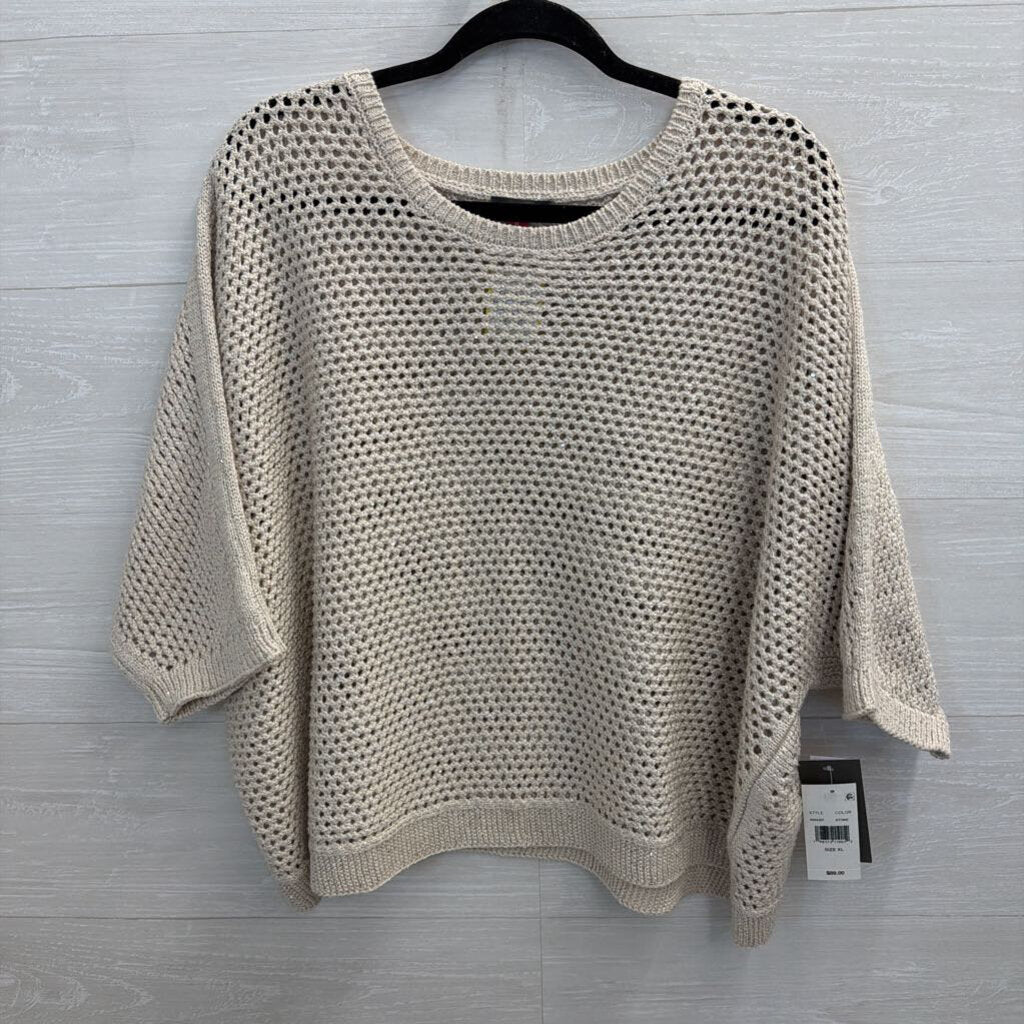 Vince Camuto Beige Open Shimmer Knit Boxy Sweater Top Extra Large