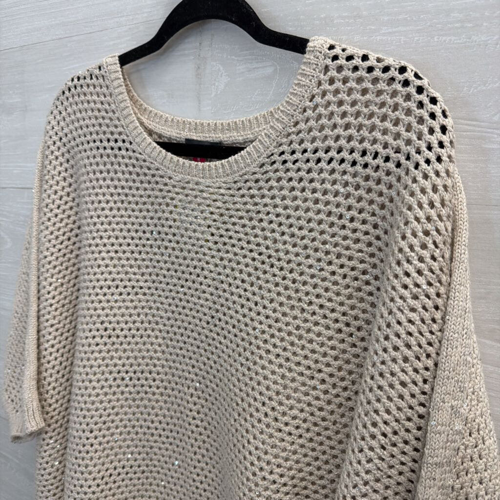 Vince Camuto Beige Open Shimmer Knit Boxy Sweater Top Extra Large