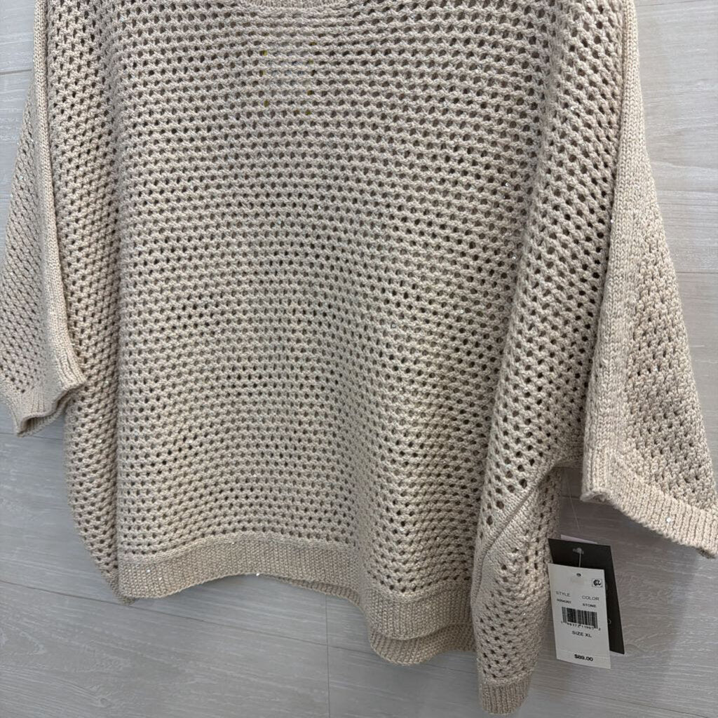 Vince Camuto Beige Open Shimmer Knit Boxy Sweater Top Extra Large