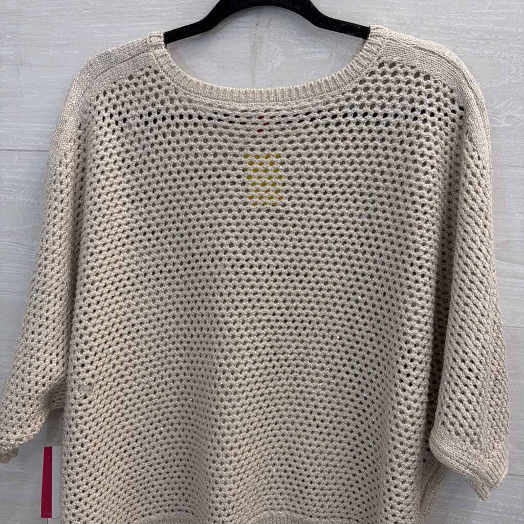 Vince Camuto Beige Open Shimmer Knit Boxy Sweater Top Extra Large