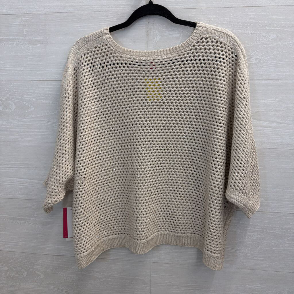 Vince Camuto Beige Open Shimmer Knit Boxy Sweater Top Extra Large