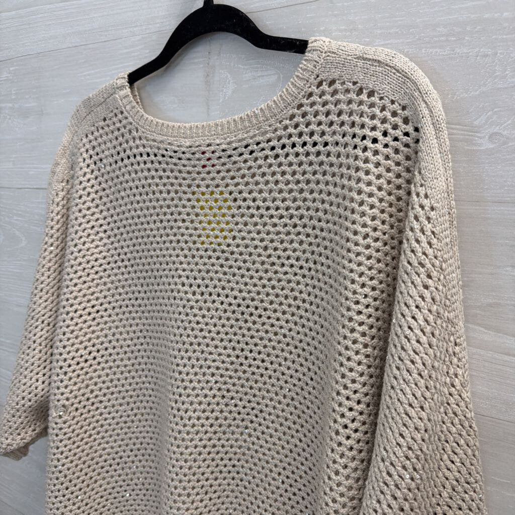 Vince Camuto Beige Open Shimmer Knit Boxy Sweater Top Extra Large