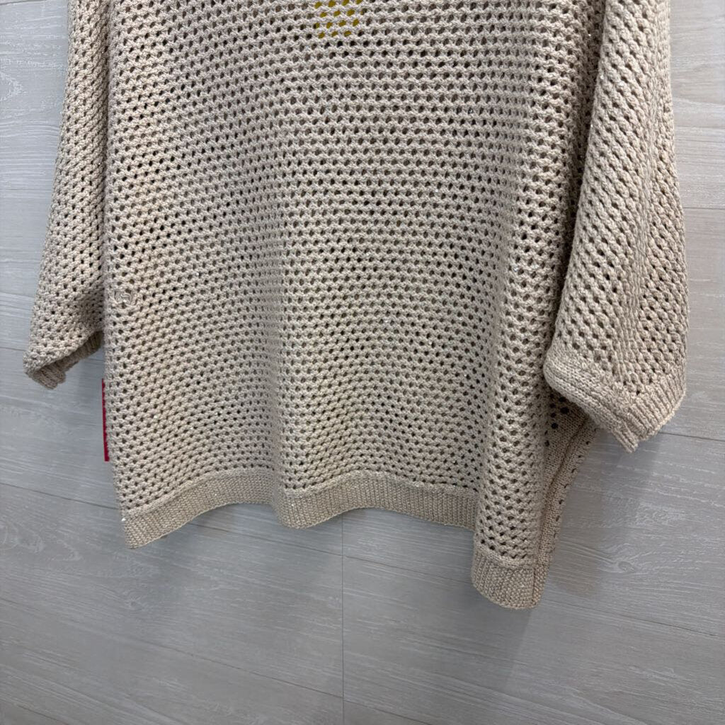 Vince Camuto Beige Open Shimmer Knit Boxy Sweater Top Extra Large
