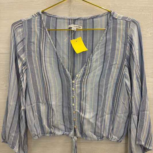 American Eagle Cropped Blue Striped Top Small