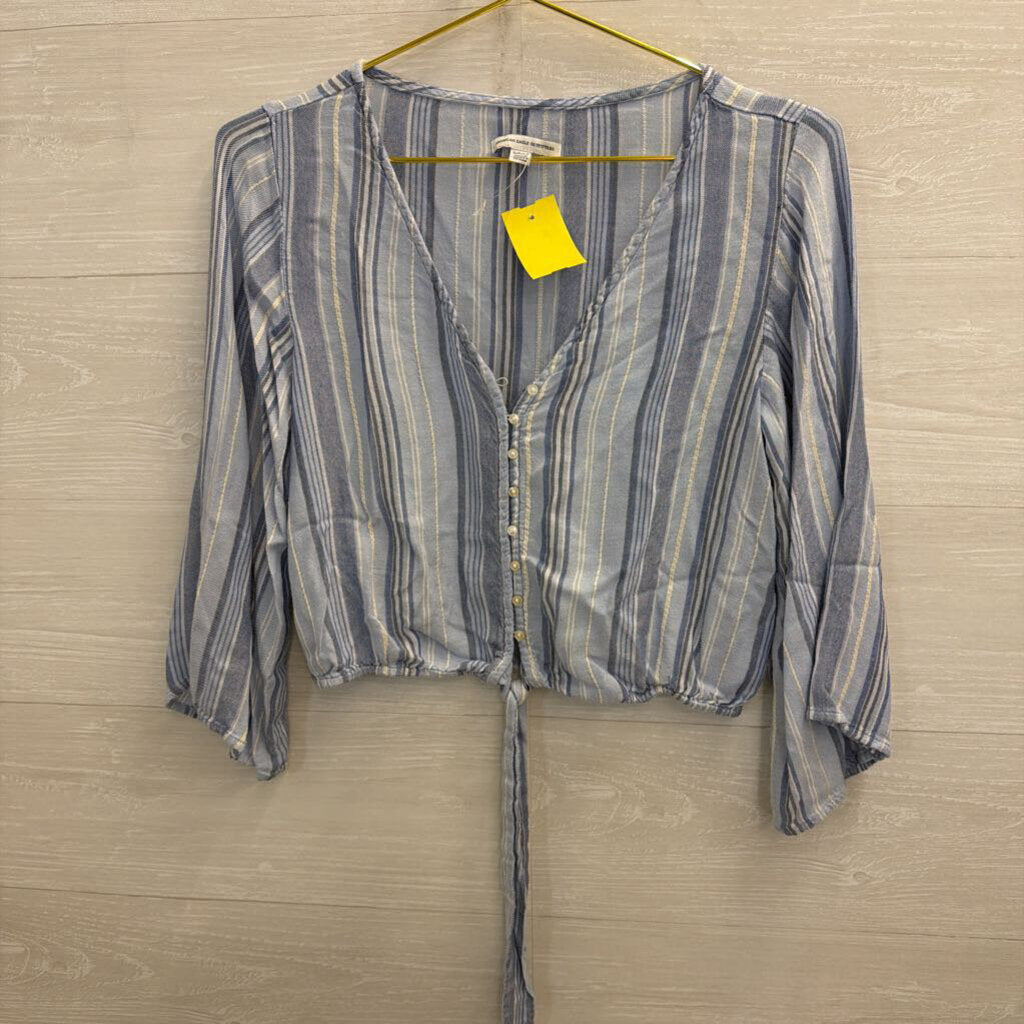 American Eagle Cropped Blue Striped Top Small