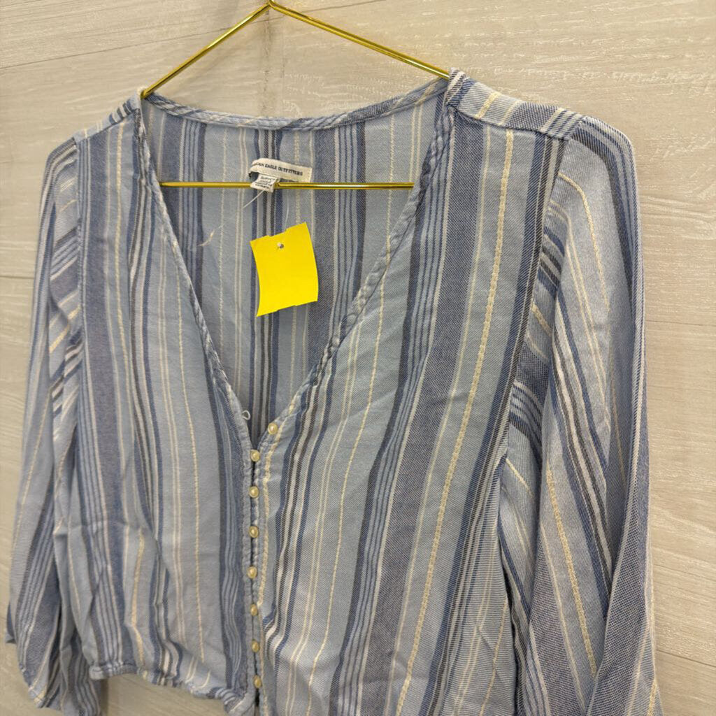 American Eagle Cropped Blue Striped Top Small