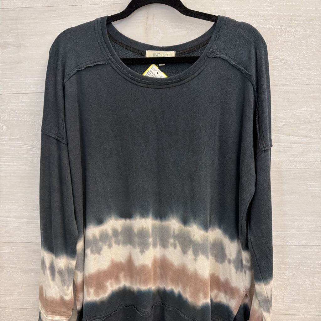 River and Sky Blue/ Multi Tie Dye Detail Long Sleeve Top Small