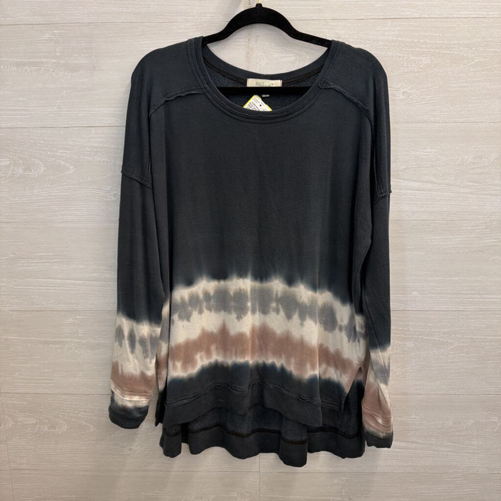 River and Sky Blue/ Multi Tie Dye Detail Long Sleeve Top Small