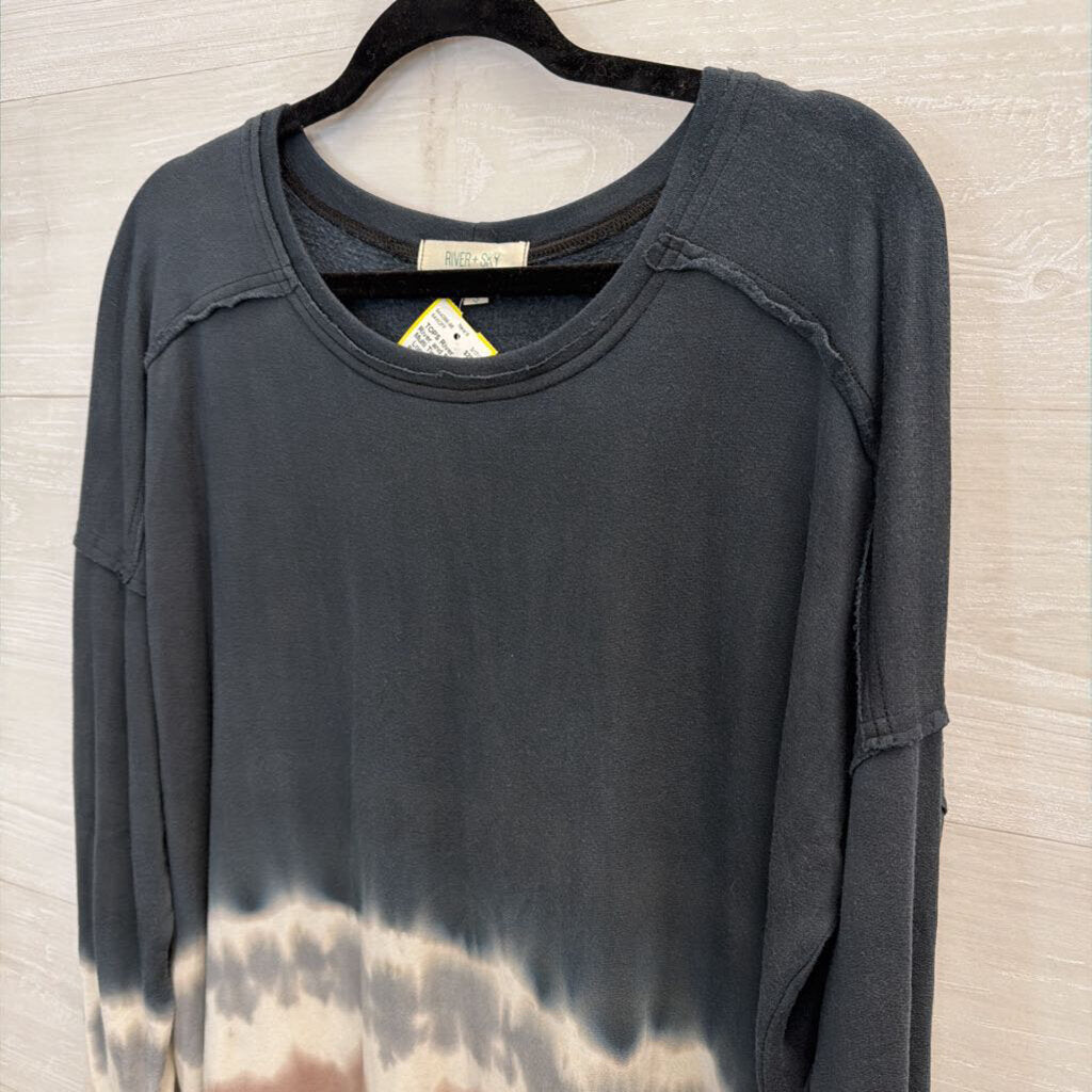 River and Sky Blue/ Multi Tie Dye Detail Long Sleeve Top Small