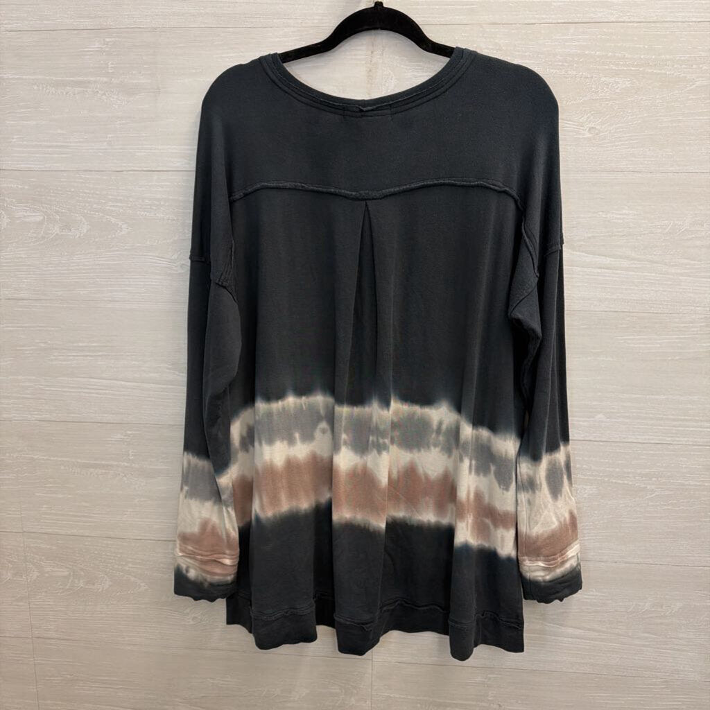 River and Sky Blue/ Multi Tie Dye Detail Long Sleeve Top Small