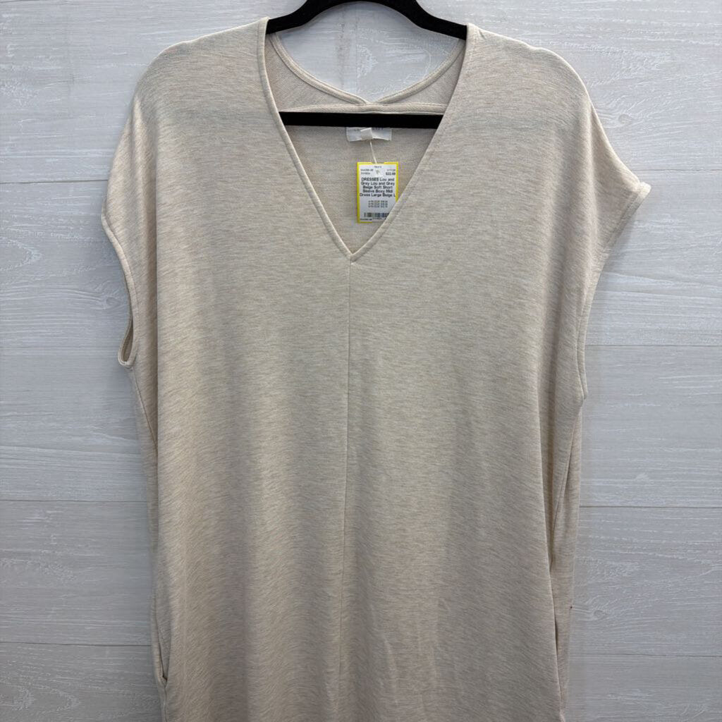 Lou and Grey Beige Soft Short Sleeve Boxy Midi Dress Large