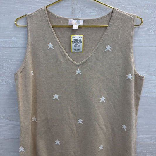 Belle Kim Gravel Beige/ White Knit Star Print Tank Top Large