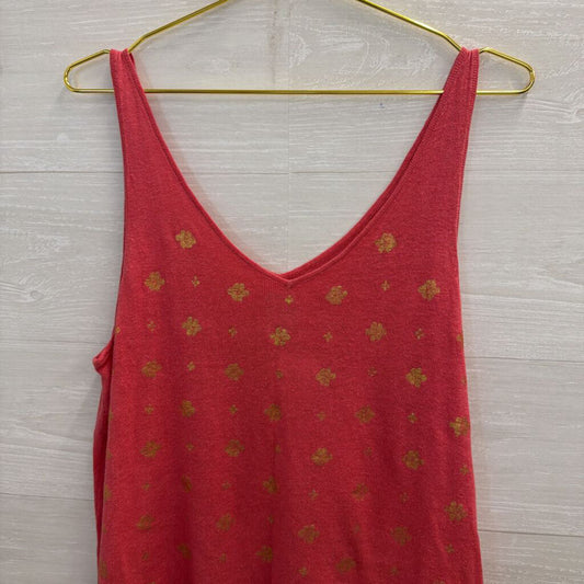 Nic and Zoe Coral/ Gold Knit Print Tank Top Large