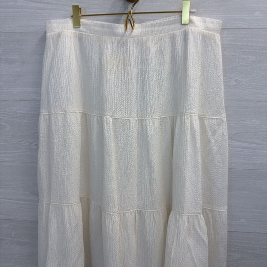 Anne Klein White Textured Midi Skirt Large