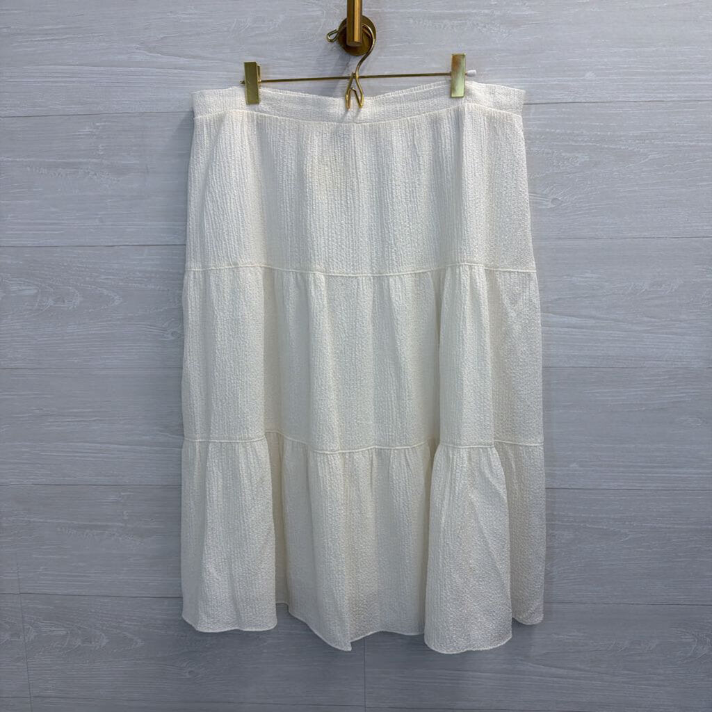 Anne Klein White Textured Midi Skirt Large