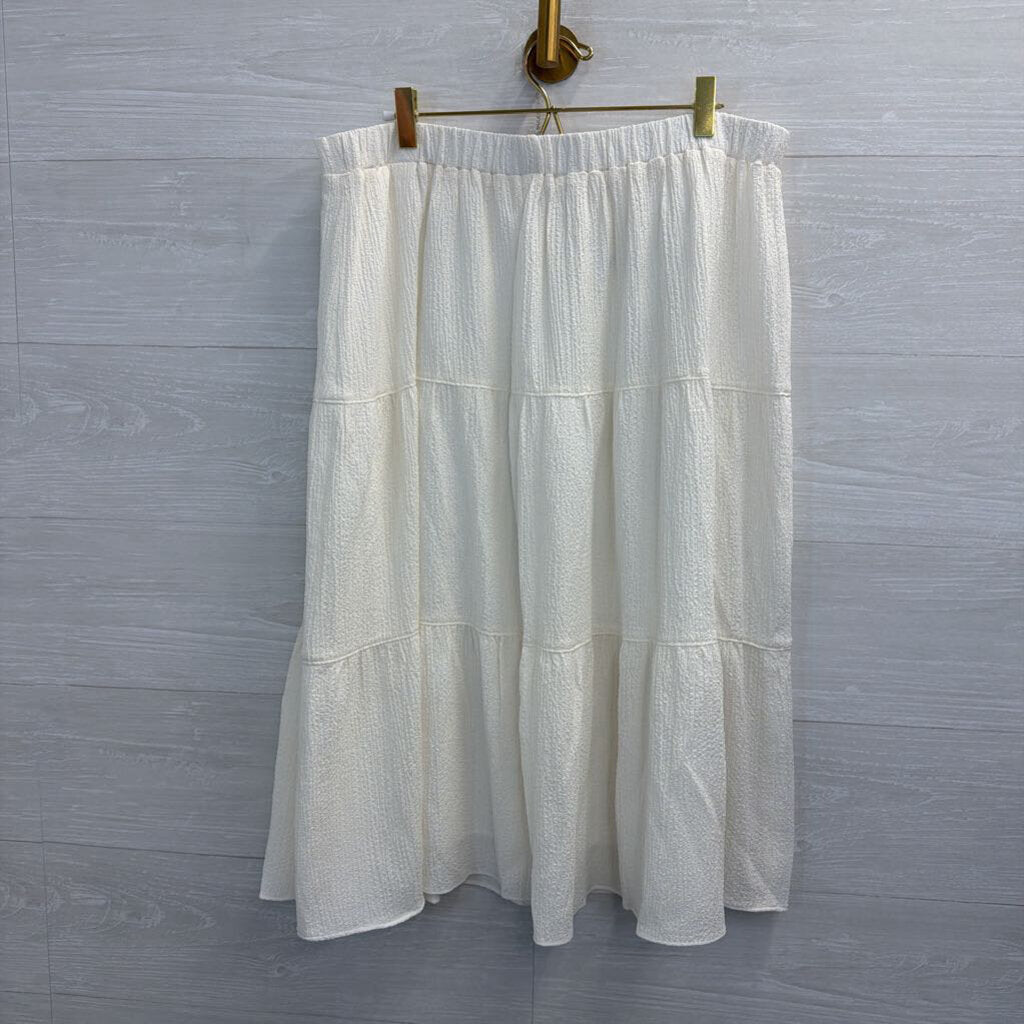 Anne Klein White Textured Midi Skirt Large
