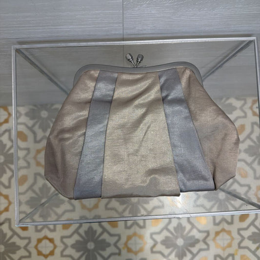 Silver/ Gold Silky Kiss Lock Clutch Purse