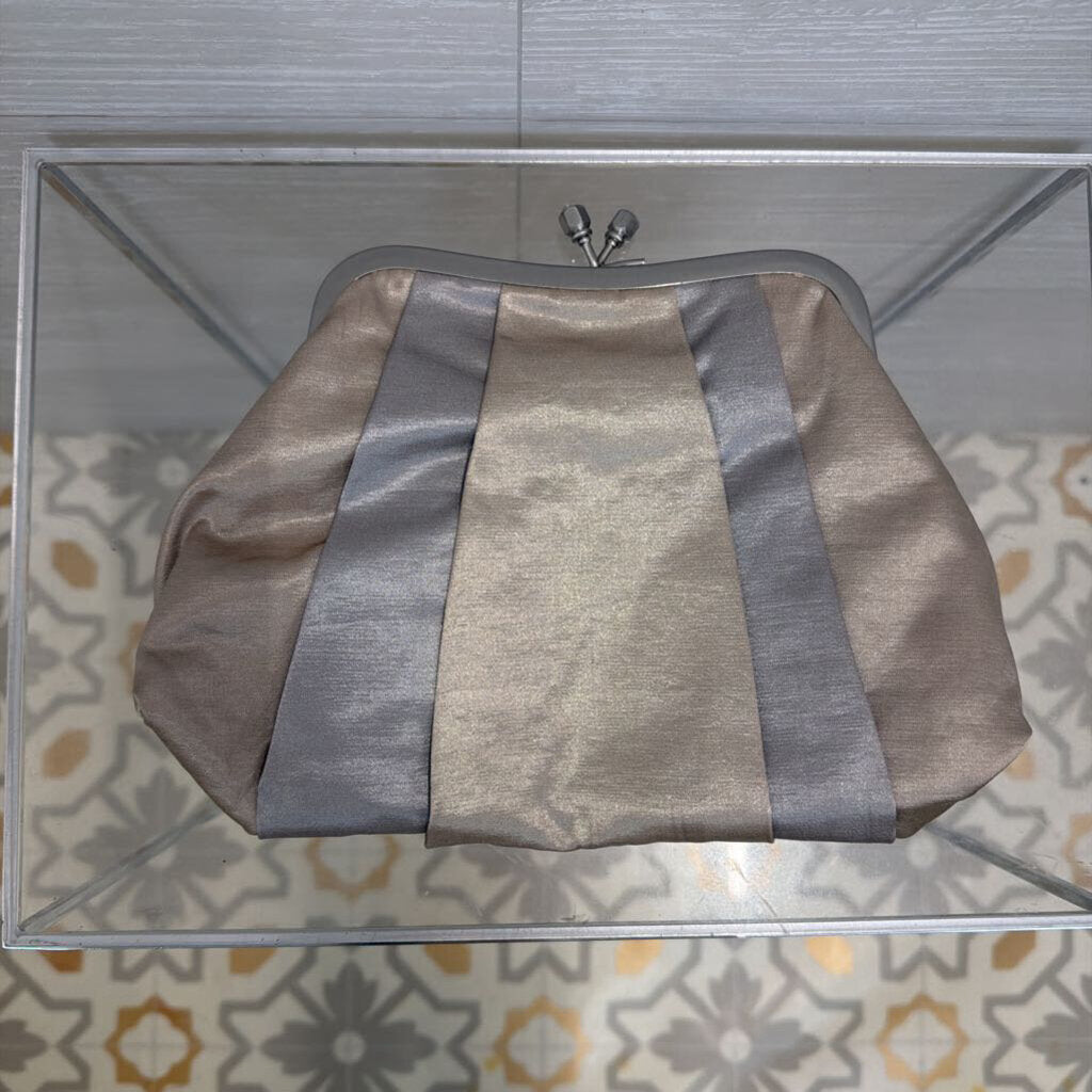 Silver/ Gold Silky Kiss Lock Clutch Purse