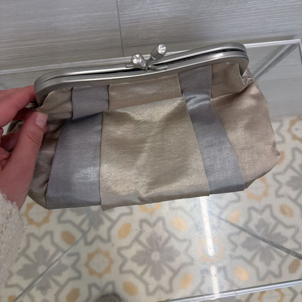 Silver/ Gold Silky Kiss Lock Clutch Purse