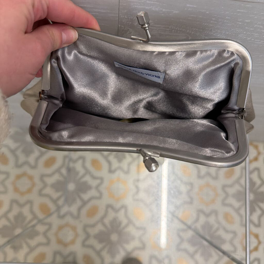 Silver/ Gold Silky Kiss Lock Clutch Purse