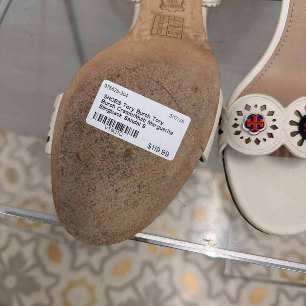 Tory Burch Cream/Multi Marguerite Slingback Sandal 8