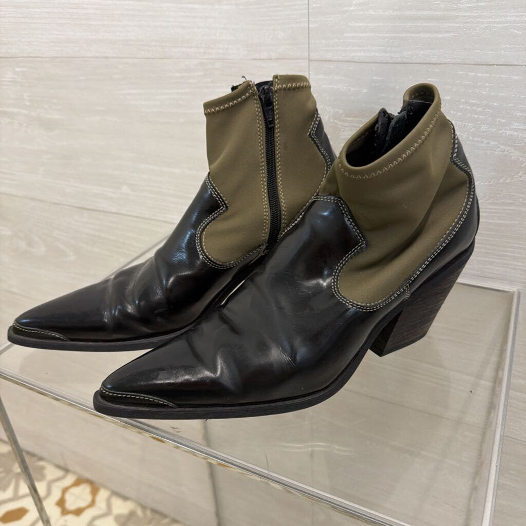 Free People Green/ Black Pitchfork Point Western Ankle Boots 38