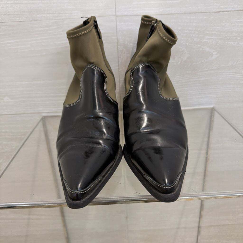 Free People Green/ Black Pitchfork Point Western Ankle Boots 38