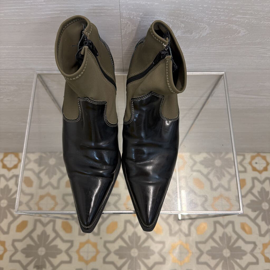 Free People Green/ Black Pitchfork Point Western Ankle Boots 38