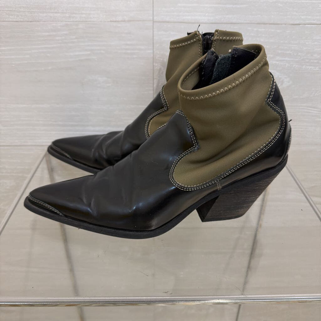 Free People Green/ Black Pitchfork Point Western Ankle Boots 38