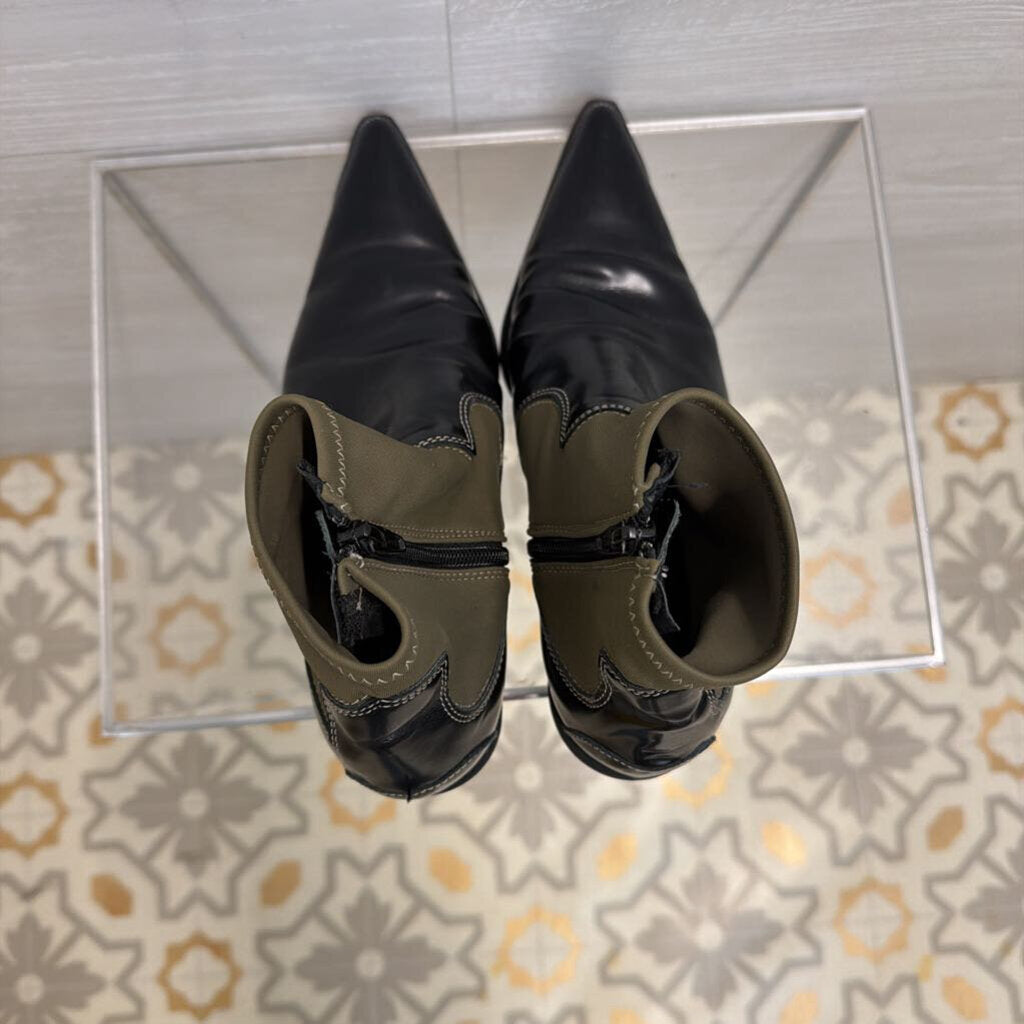 Free People Green/ Black Pitchfork Point Western Ankle Boots 38
