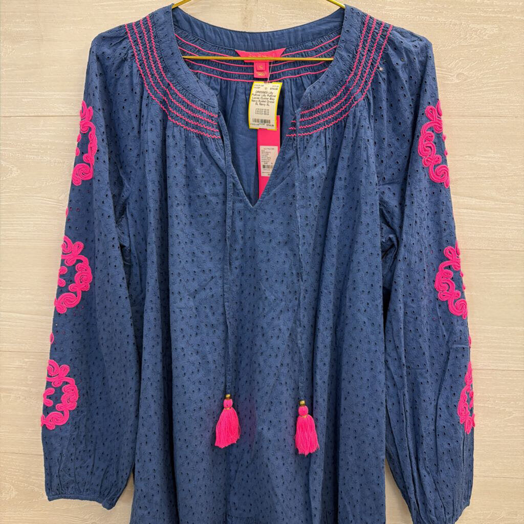 Lilly Pulitzer Lucee Oyster Bay Navy Eyelet Dress XL