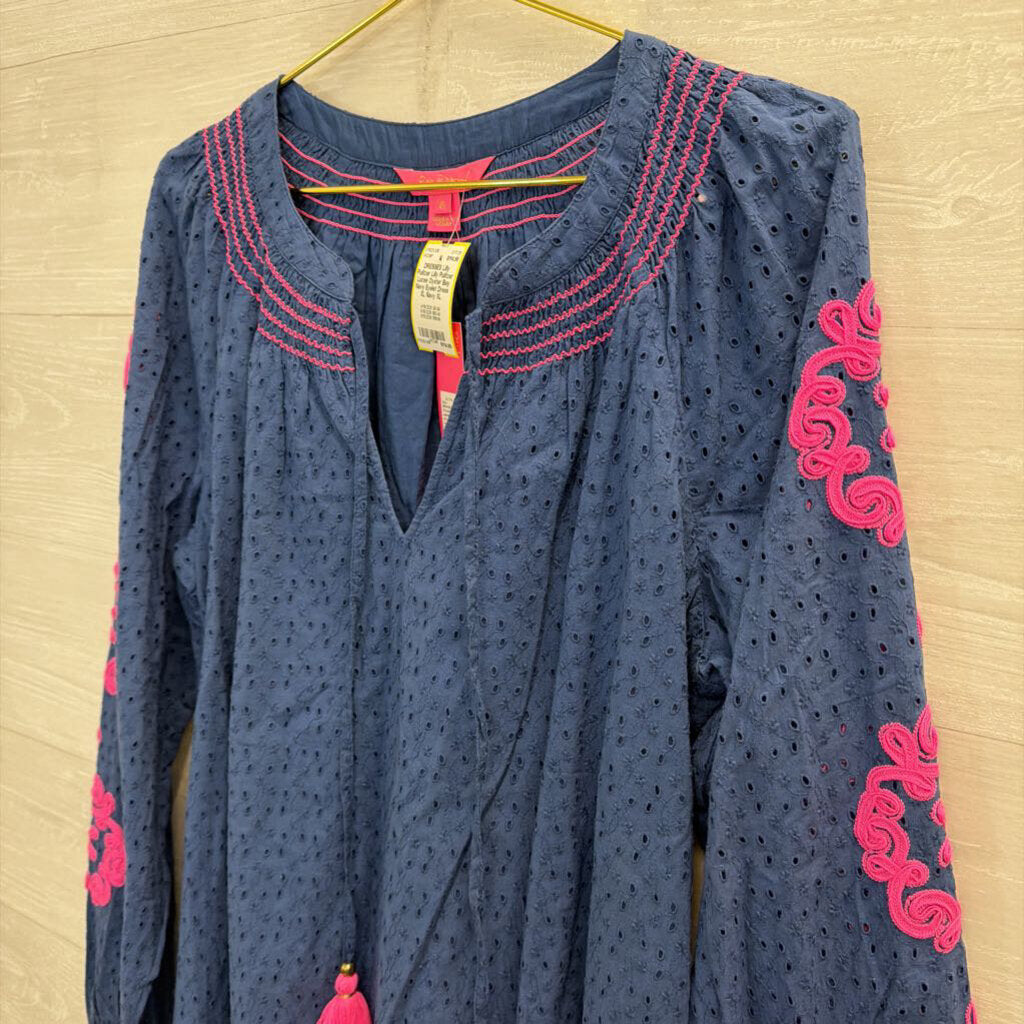 Lilly Pulitzer Lucee Oyster Bay Navy Eyelet Dress XL
