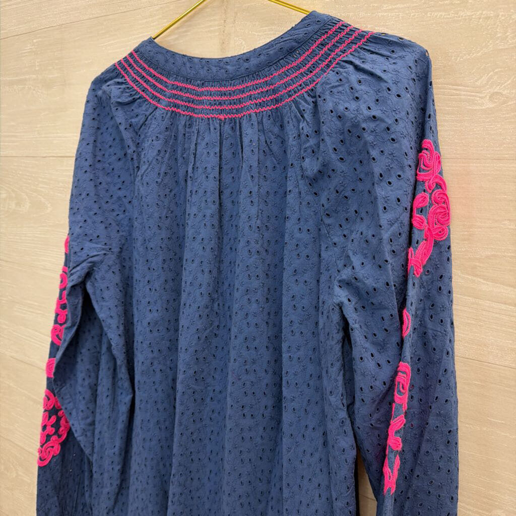 Lilly Pulitzer Lucee Oyster Bay Navy Eyelet Dress XL