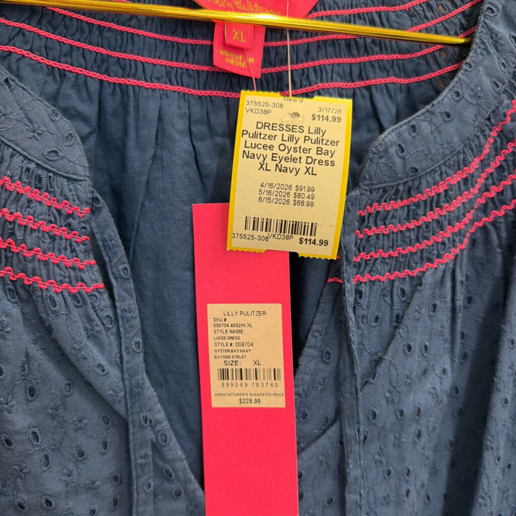 Lilly Pulitzer Lucee Oyster Bay Navy Eyelet Dress XL