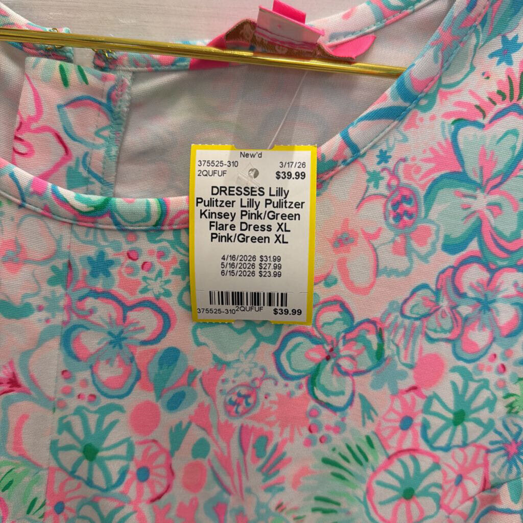 Lilly Pulitzer Kinsey Pink/Green Flare Dress XL