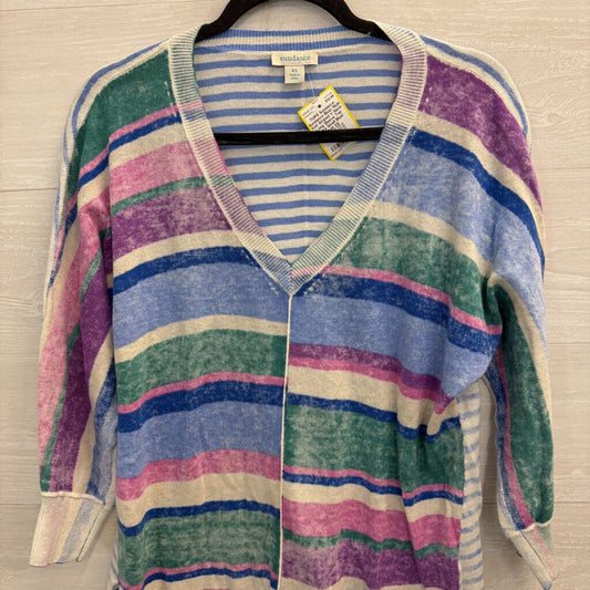 Sundance Blue/ Multi Knit Striped V Neck Long Sleeve Top Extra Small
