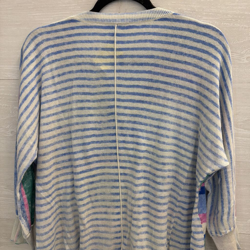 Sundance Blue/ Multi Knit Striped V Neck Long Sleeve Top Extra Small
